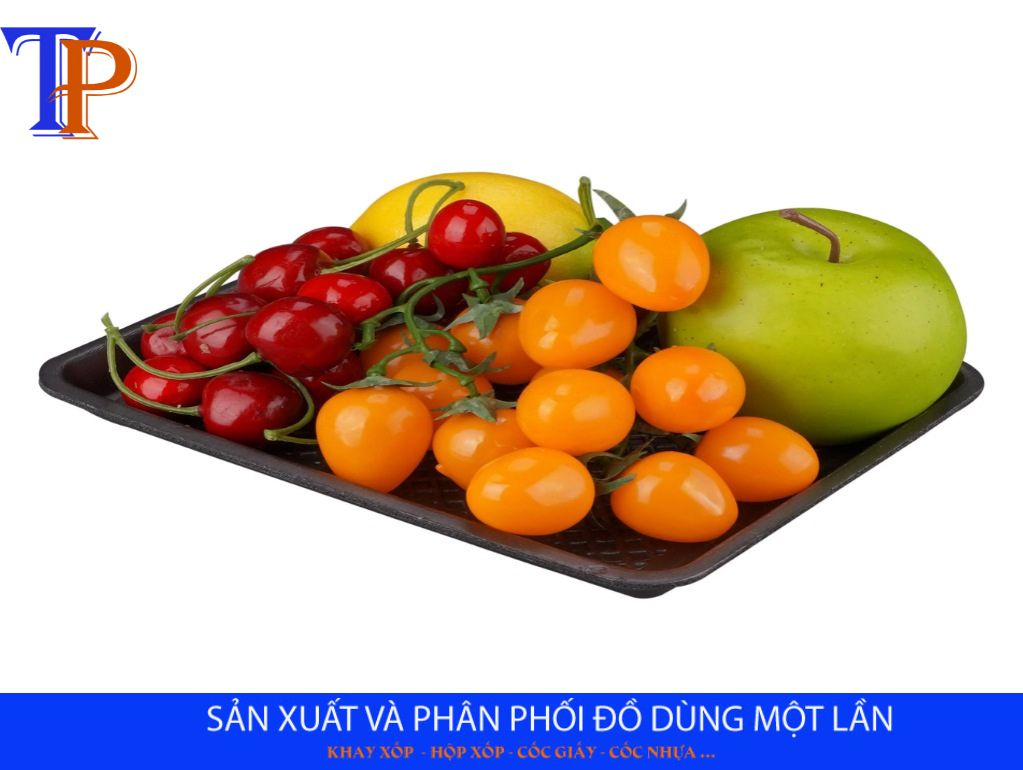 Khay xốp đen đựng rau củ quả