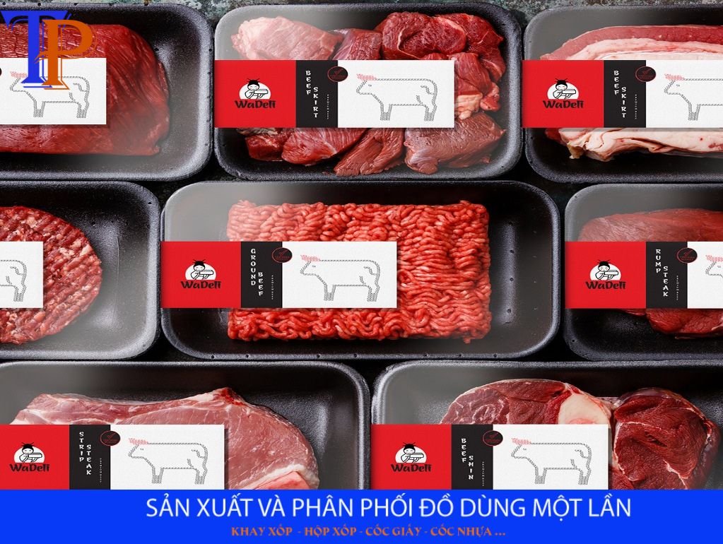 Khay xốp đen dùng đựng thịt sơ chế sẵn