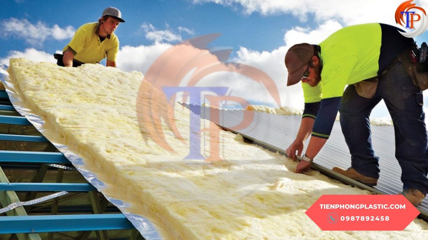 Thi công bông thuỷ tinh dạng cuộn trong chống nóng, cách nhiệt mái nhà